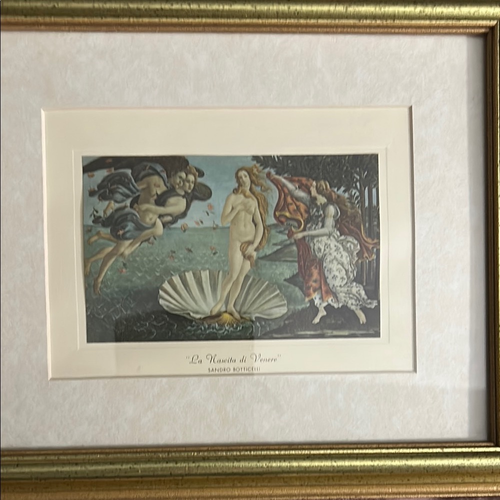 The print is of La Naselia de Venere. Botticelli.  15 centuries RARE